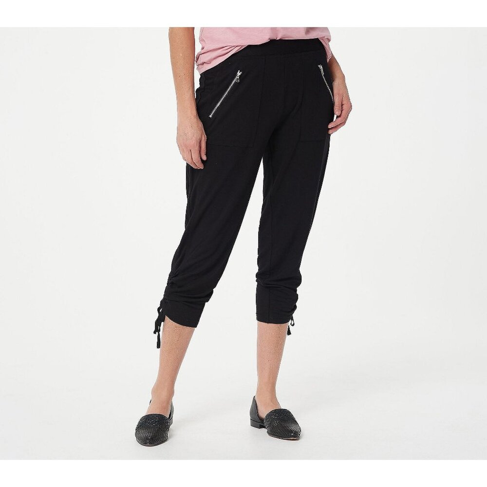 Susan Graver Weekend Crop Pants Ruching Detail Womens 4X Black Rayon Blend NEW